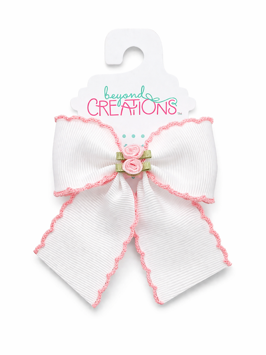 Beyond Creations Flower-Embellished Mini Crochet-Edge 3.5” Alligator Clip Bow