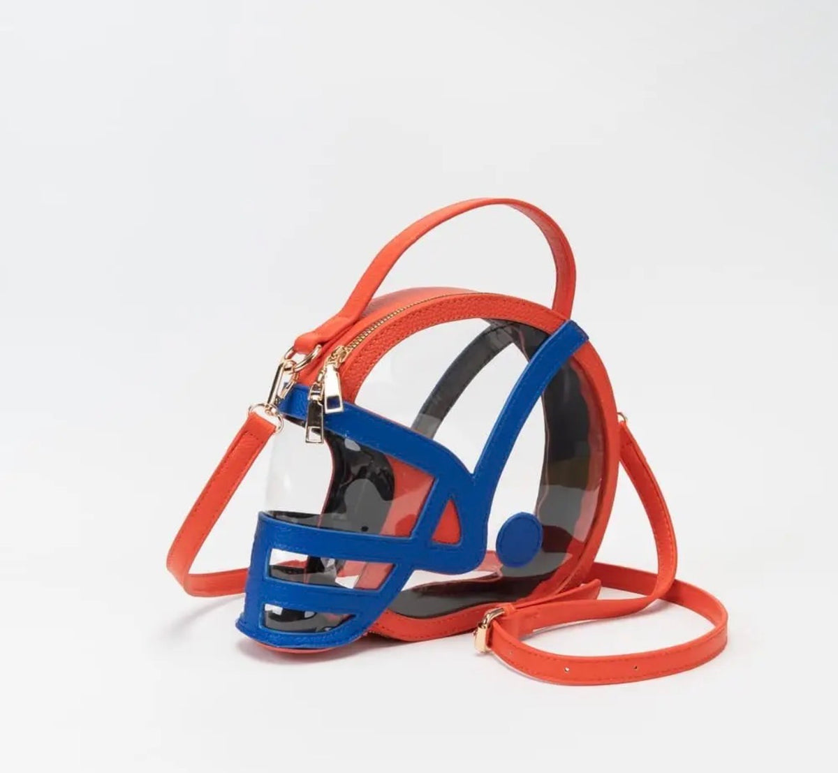 Transparent GameDay Football Helmet Shaped Crossbody Handbag-Orange & Royal Blue