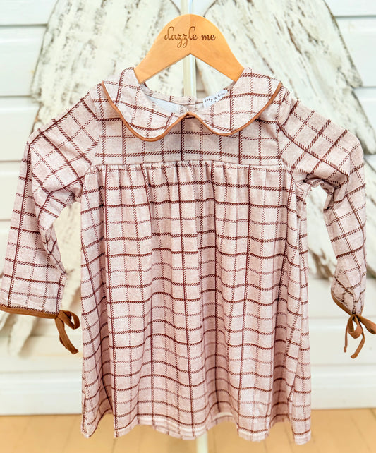 Brown Plaid Collared Dress