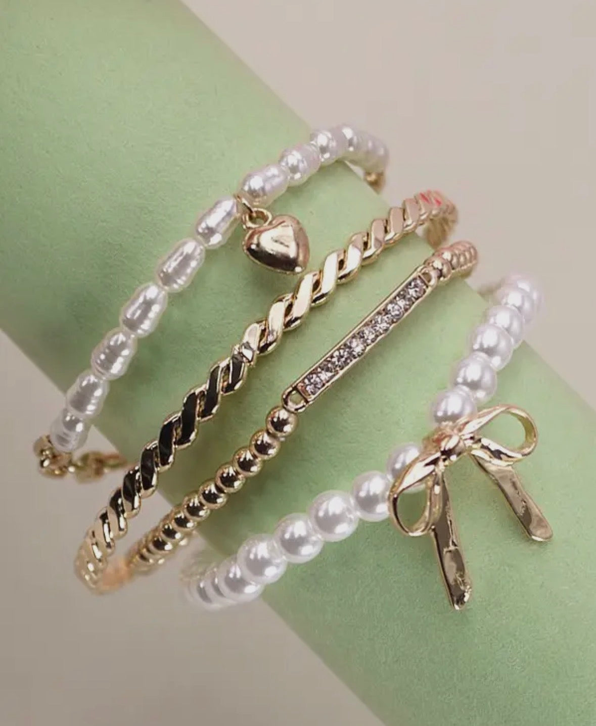 Josslyn Bow Pearl Rhinestone Bar Stretch Set