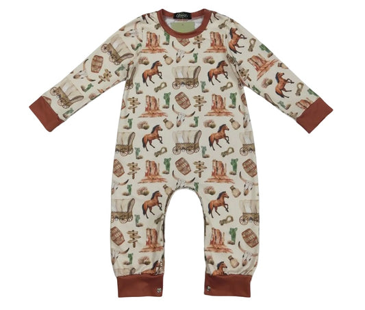 Clover Cottage Wagon Frontier Boy Romper