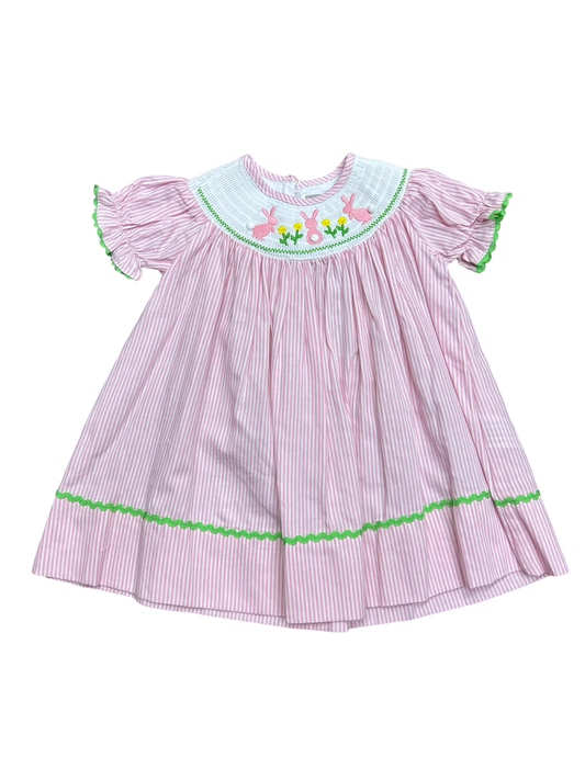 Smocked Pink Bunny Stripe Dress