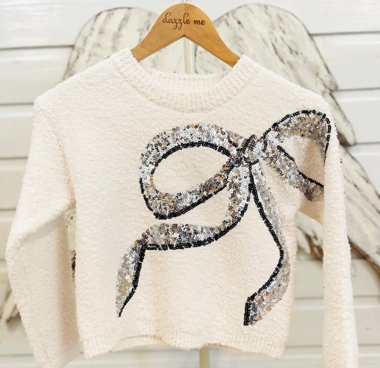 Hannah Banana Knit Sweater with Sequin Embroidered Bow