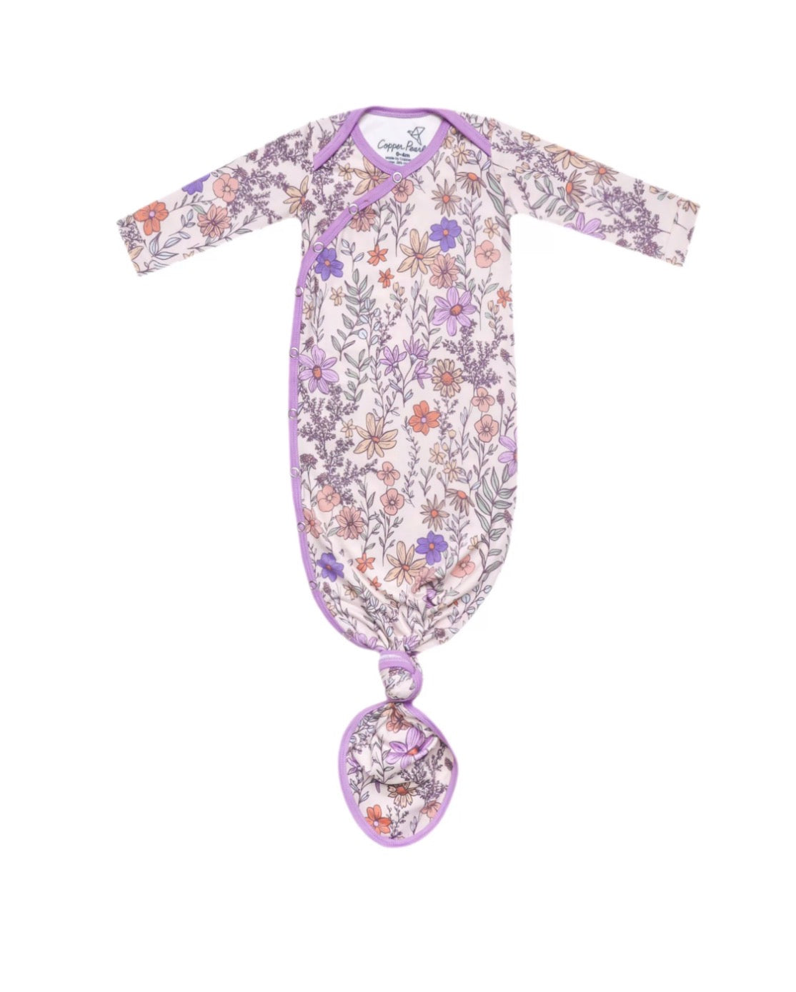 Baby Faulk Registry Copper Pearl "Flora" Newborn Knotted Gown