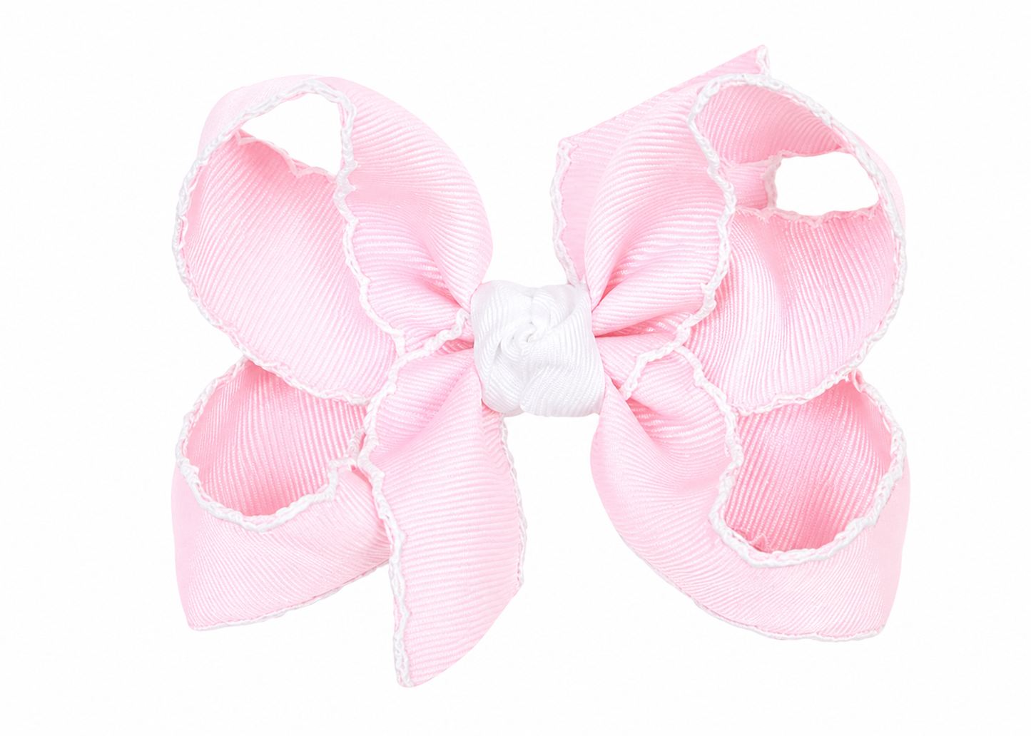 Baby Faulk Registry Beyond Creations 3.5" Light Pink & White Crochet Edge Alligator Clip Bow