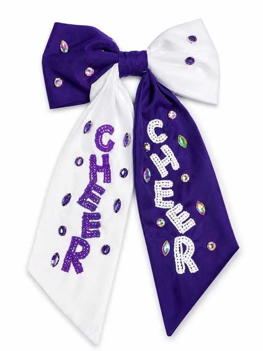 Purple & White Cheer Bow