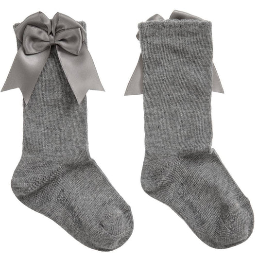 Carlomagno Gray Knee High Socks with Bows