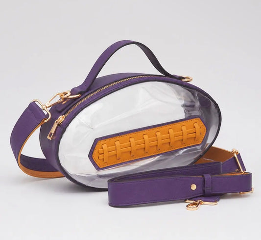 Football Shaped Transparent Crossbody Bag-Purple & Yellow/Mustard