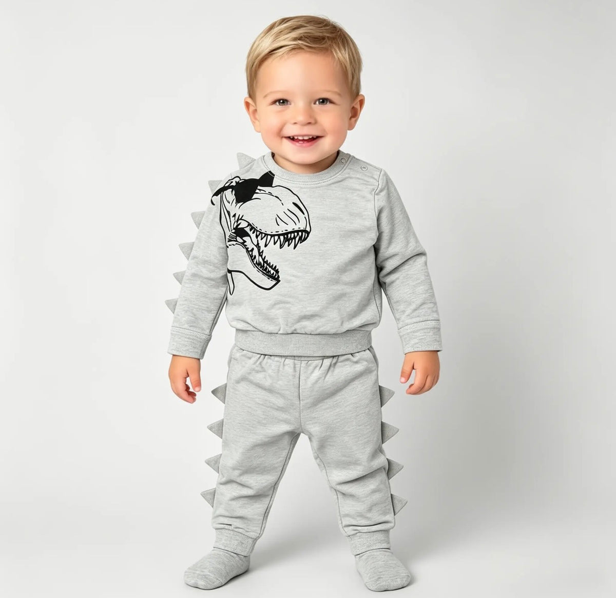 Baby Boys Gray 3D Dinosaur Sweatshirt & Joggers