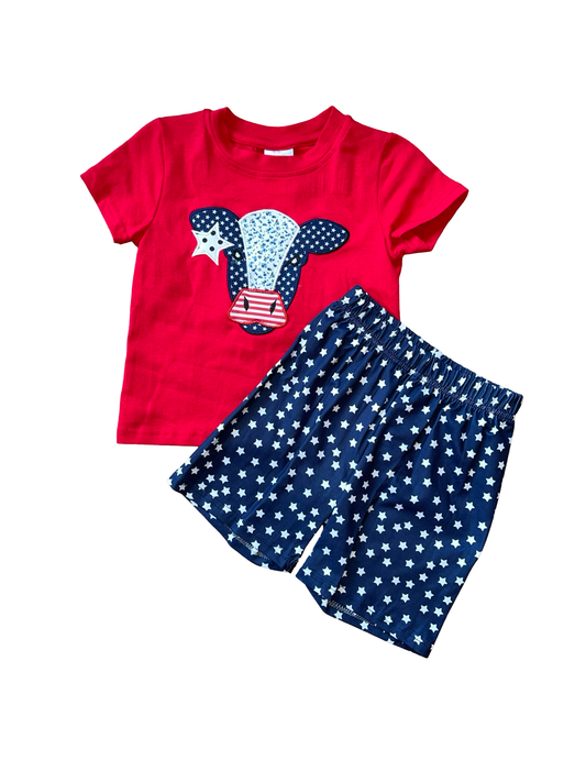 HoneyDew Fourth Of July Cow Short Set