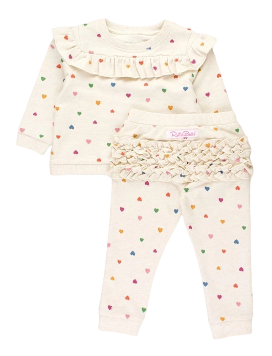 Ruffle Butts Wild Rainbow Hearts Ruffle Jogger Set