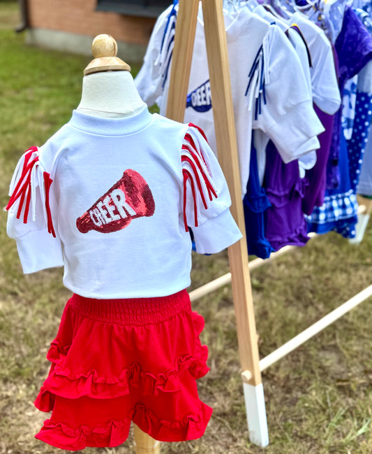 Red & White Megaphone Cheer Skirt Set