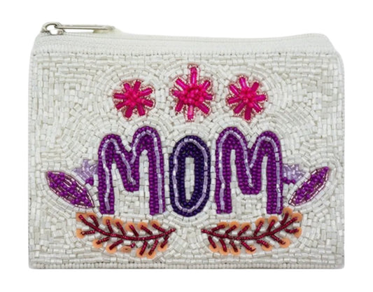 Mom Flower Beaded Coin Purse