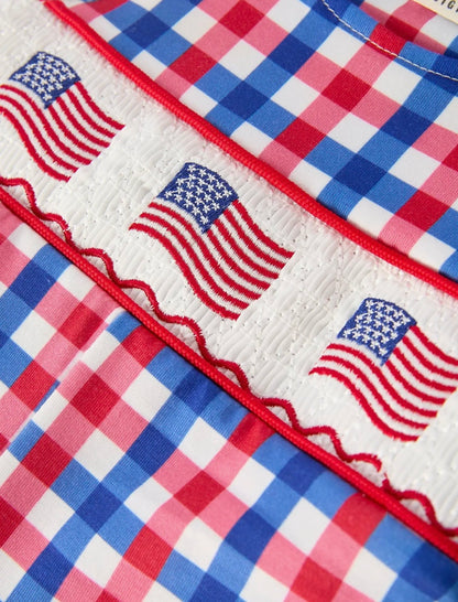 Rylee Faith 4th of July Plaid Romper