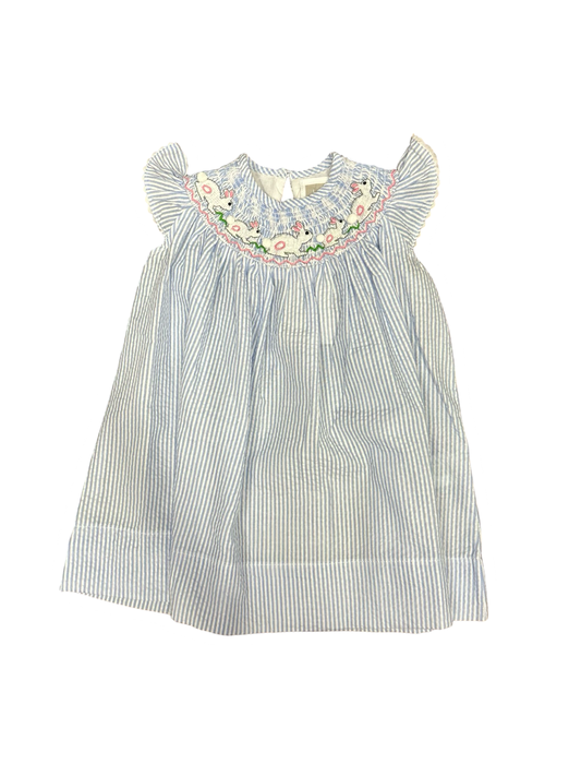 Smocked Easter Light Blue Stripe Bunny Dress
