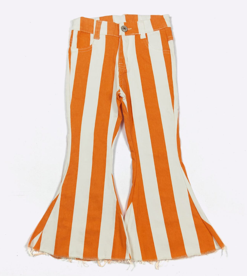 Clover Cottage Stripe Orange Denim Flares