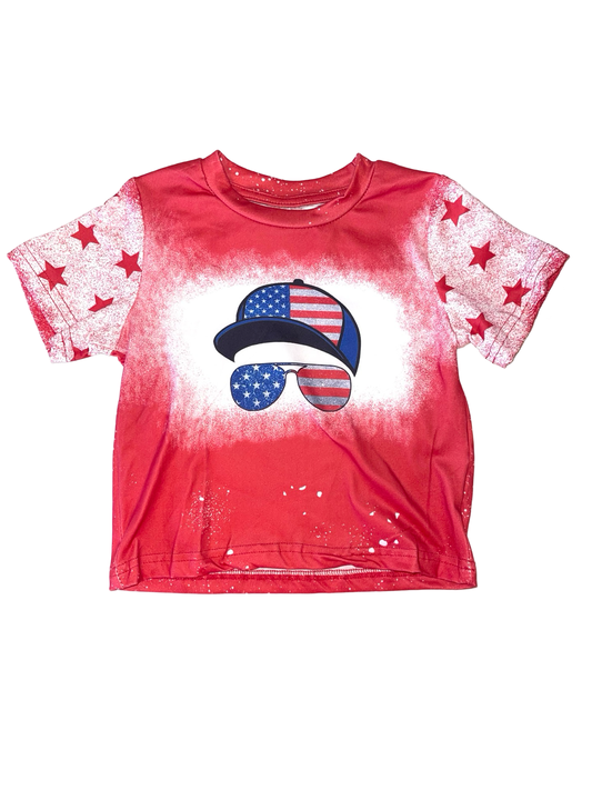 Fourth Of July Bleached Hat & Sunglasses Tee