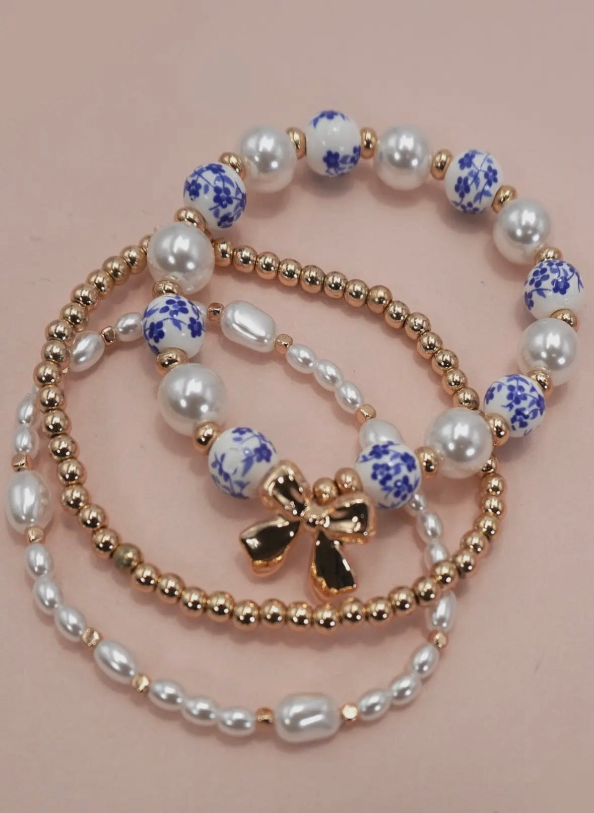 Josslyn Blue Ceramic Porcelain Bow Layer Bracelet