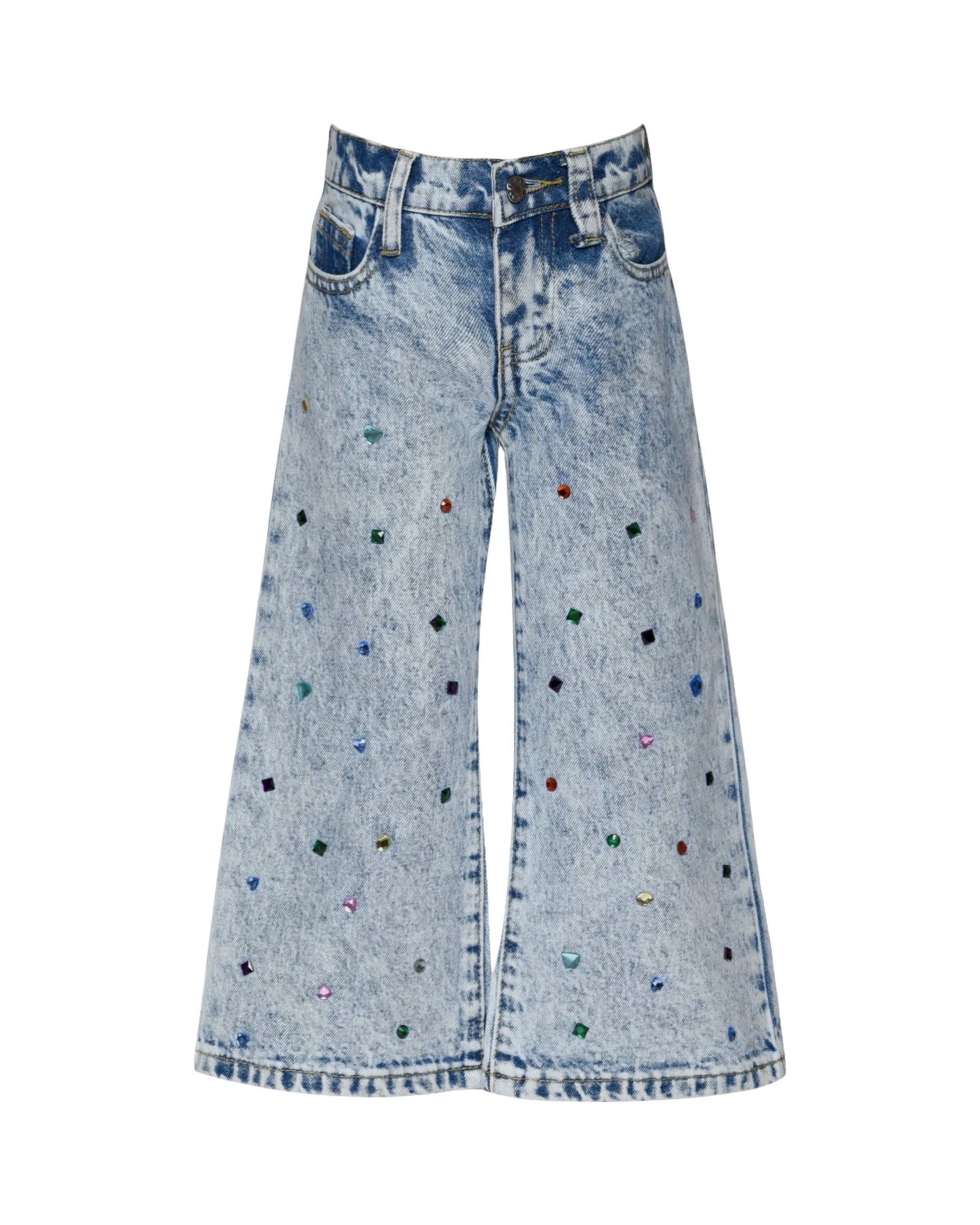 Hannah Banana Acid Wash Denim Pants with Rhinestones
