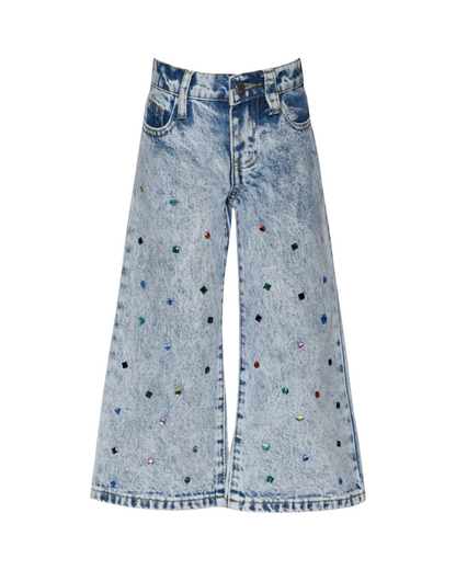 Hannah Banana Acid Wash Denim Pants with Rhinestones