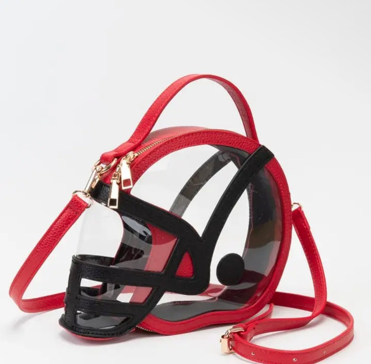Transparent GameDay Football Helmet Shaped Crossbody Handbag-Red & Black