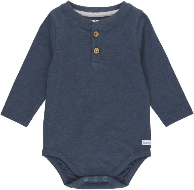 John Parker Lawson Registry Rugged Butts Heather Navy Knit Long Sleeve 2-Button Henley Bodysuit