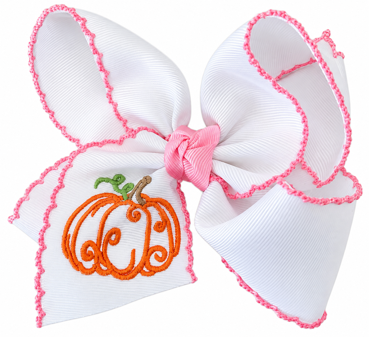 Beyond Creation Pink & Orange Pumpkin Embroidered Alligator Clip 5.5” Bow