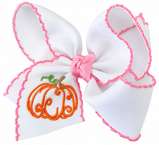 Beyond Creation Pink & Orange Pumpkin Embroidered Alligator Clip 5.5” Bow