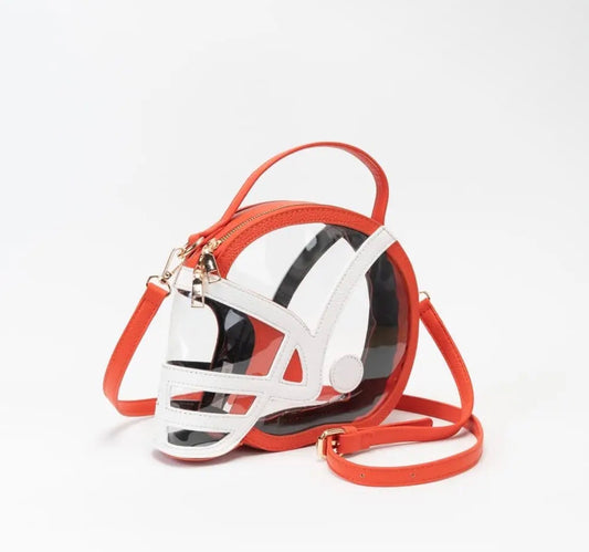 Transparent GameDay Football Helmet Shaped Crossbody Handbag-Orange