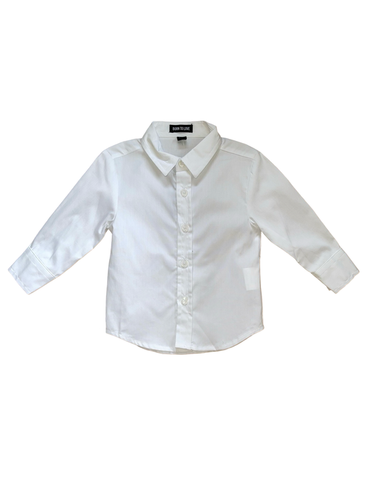 Born To Love Boy's White Button-Up Shirt