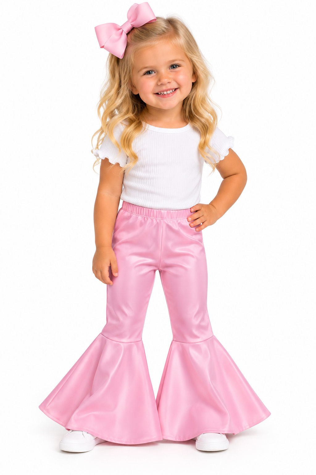 Baby Girls Pink Leather Bell Bottom Pants