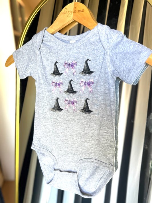 Halloween Witch Hat & Bow Onesie