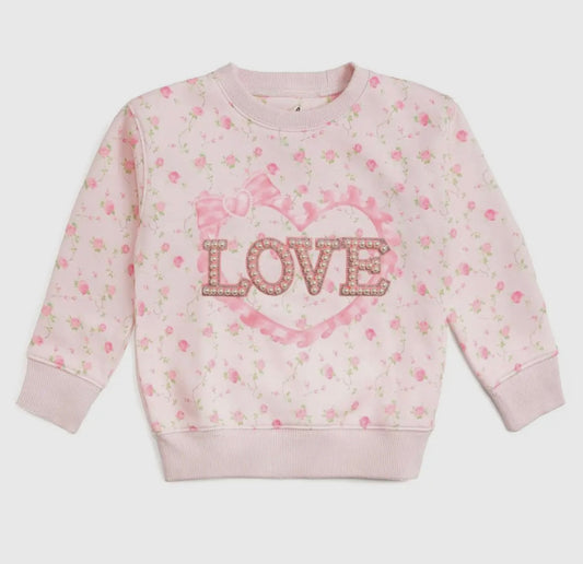 Sweet Wink Pink Rose Love Patch Sweatshirt