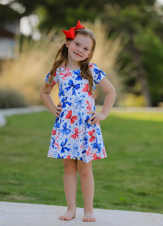 Fourth Of July Bow Star Print Dress
