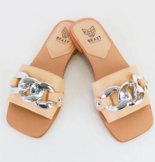 Beast Fashion Nude Chain Slide Sandal