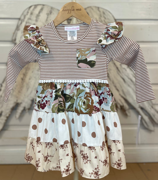 Neutral Floral Striped Dress