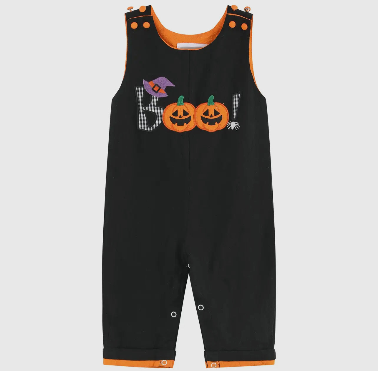 Lil Catus Black and Orange Boo Halloween Overalls