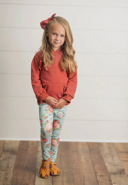 Rust Hoodie with Floral Leggings Set