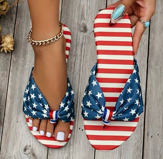 Patriotic American Flag Bowknot Sandals