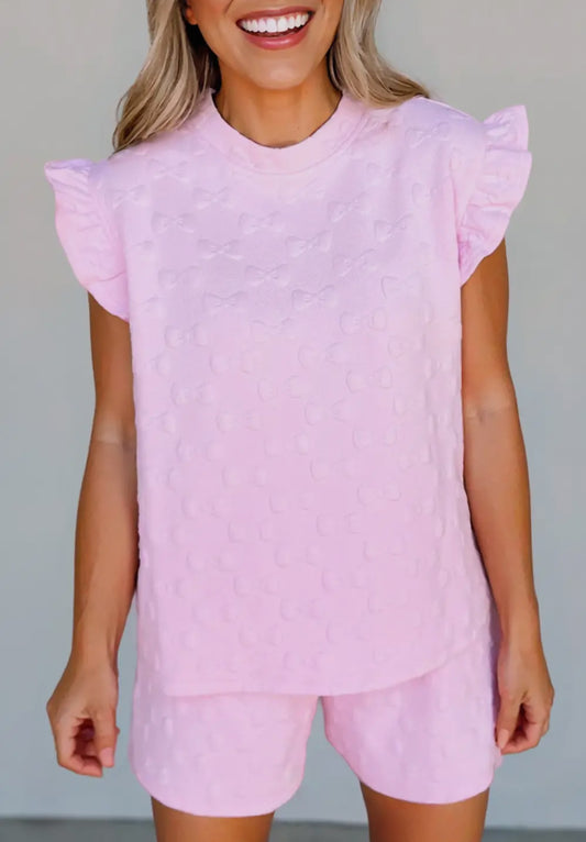 Ruffle Bow Short And Shirt Set