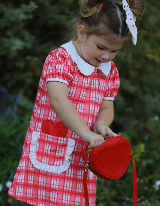 Valentines Day Plaid Pocket Girls Dress