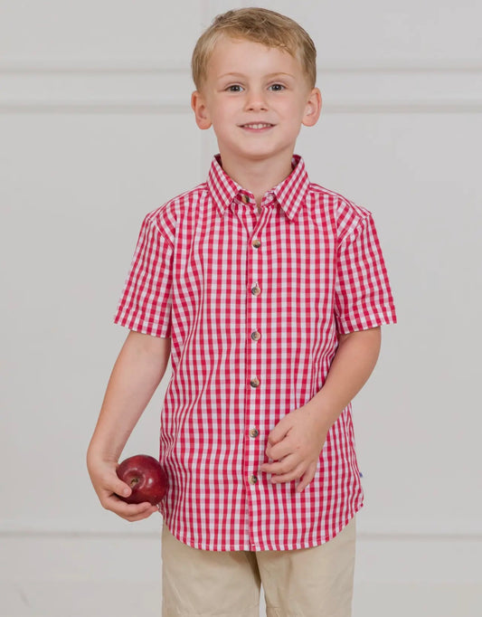 RuggedButts Boys Classic Red Gingham Short Sleeve Button Down Shirt