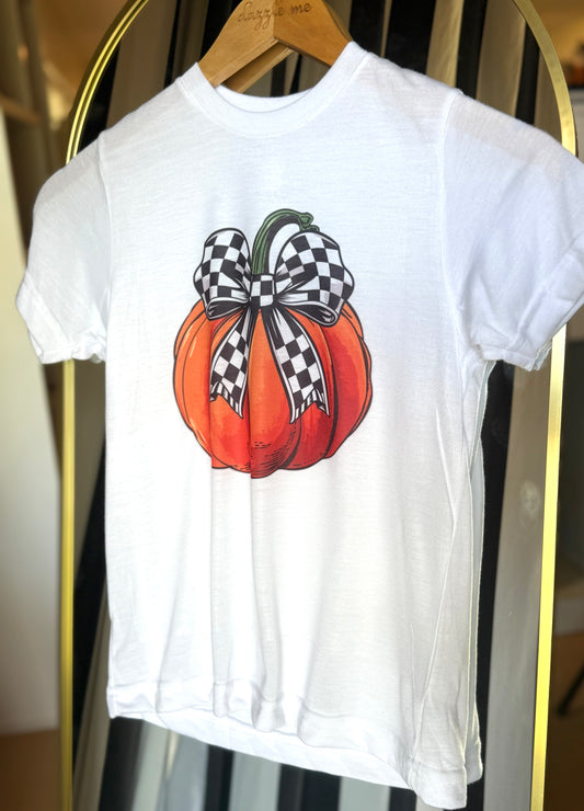 Halloween Pumpkin With Checkered Bow Tee