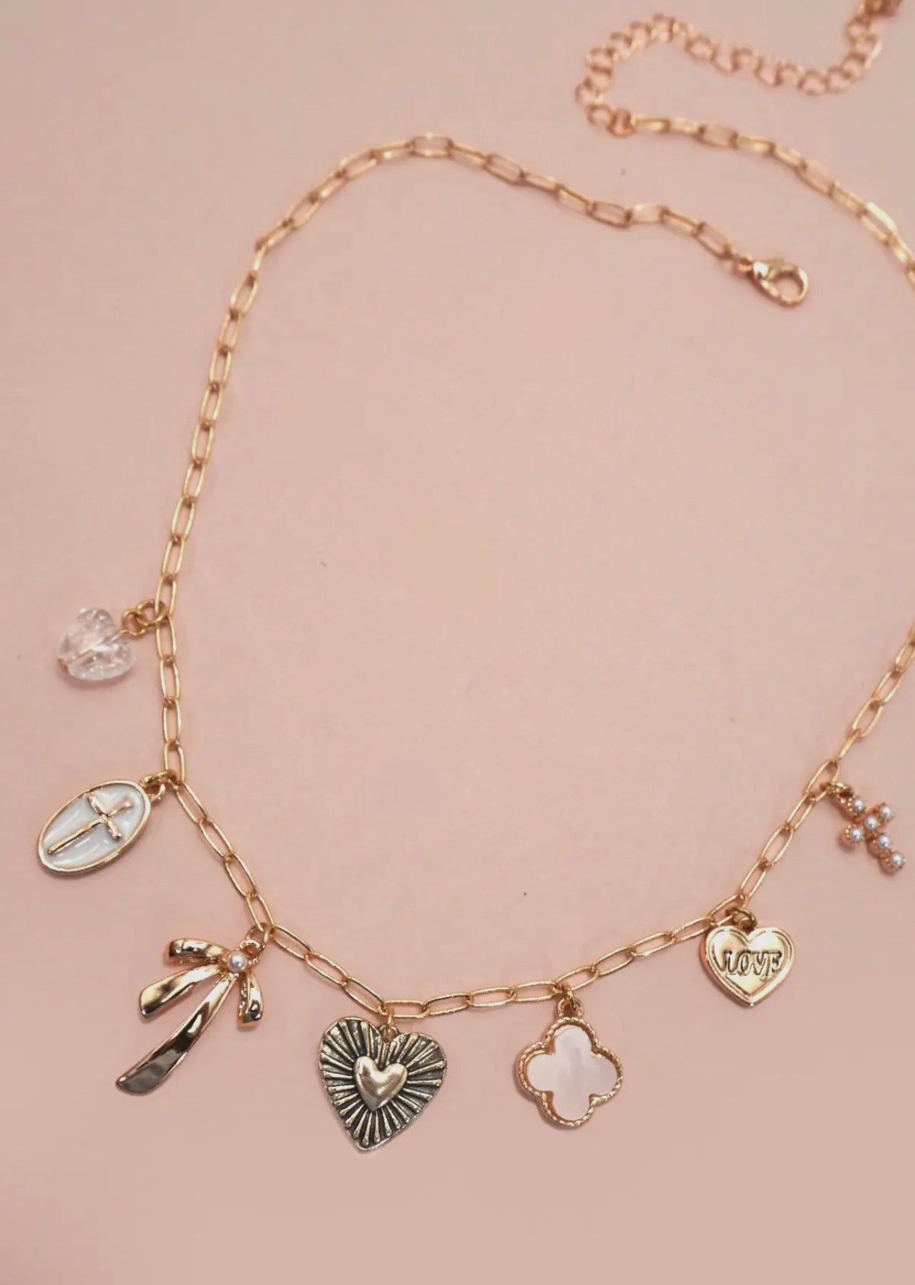 Josslyn Charm Necklace-Clover Bow Cross Heart