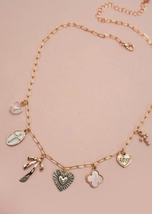 Josslyn Charm Necklace-Clover Bow Cross Heart
