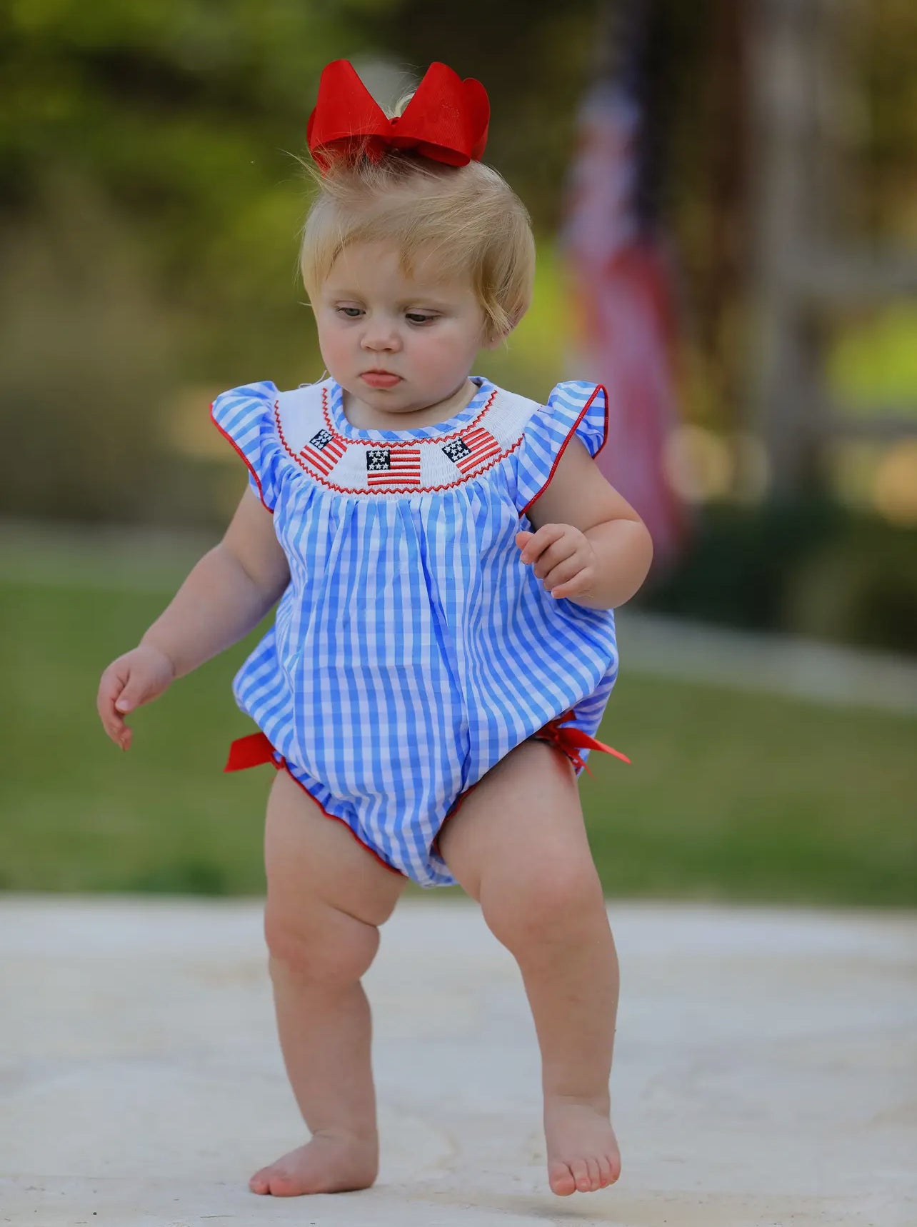 Fourth Of July Smocked Flag Embroidered Romper