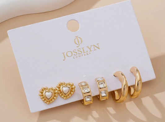 Josslyn Pearl Heart & Rhinestone Hoop Trio Earring