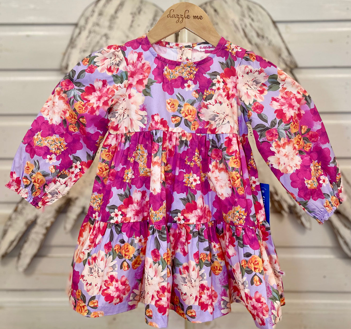 RuffleButts Lavender Woven Floral Tiered Dress