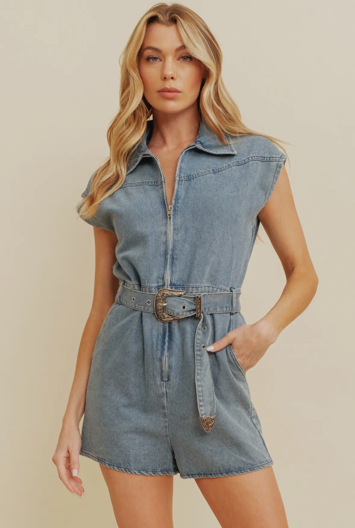 Sleeveless ZipUp Jean Romper