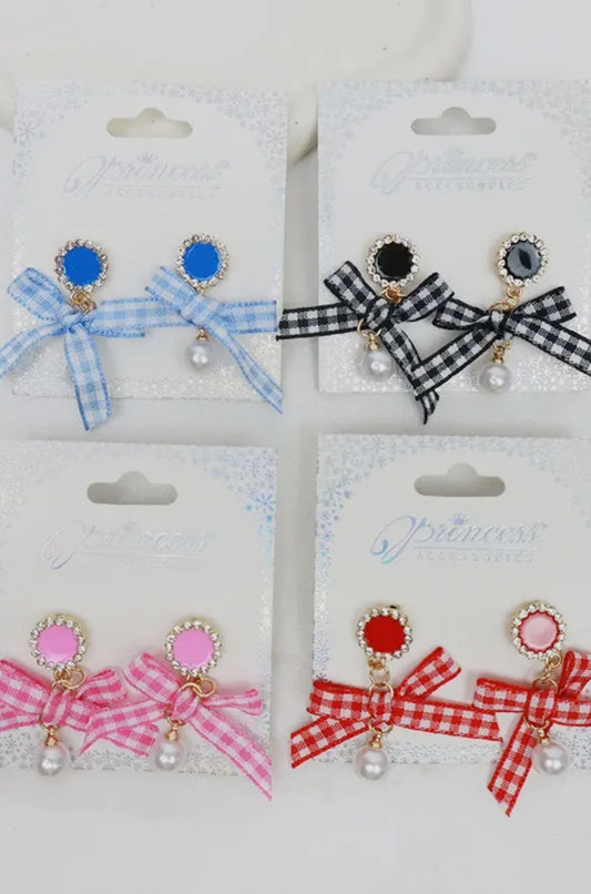 Love And Repeat Satin Bow Earrings with Pearl